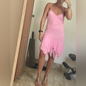 Pink strappy flirty ruffle pointed Carrie Bradshaw Y2K dress